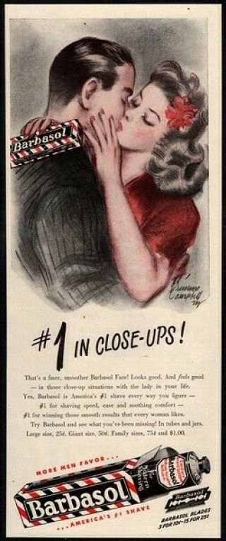 1946 Barbasol Shaving Cream - E.  Simms.  Campbell Art - Couple - Retro Vintage Ad