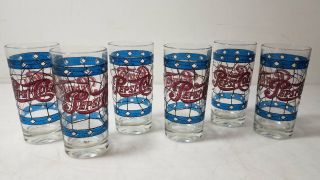 Vintage 1970s Pepsi Cola Stained Glass Style Set Of 6 Glasses