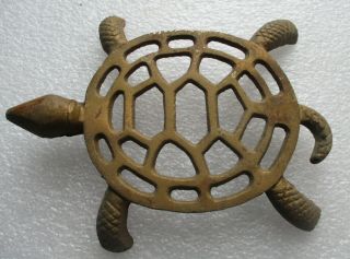 Vintage Cast Iron Turtle Trivet Hot Pot Riser Taiwan Brass Finish Patina