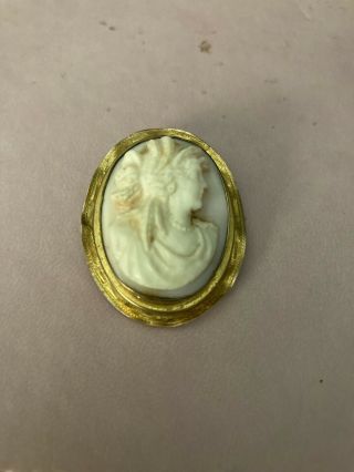 Antique Victorian 10k Gold Large Carved Shell Cameo Brooch Pendant