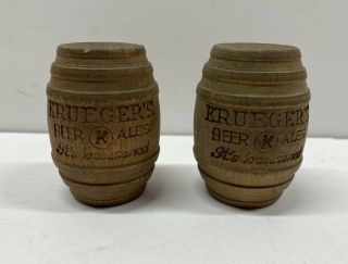 Vintage Krueger’s Beer Ale Wooden Barrel Salt & Pepper Shakers