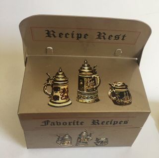 Vintage Metal Bronze Copper Recipe Box Holder Dividers 3x5