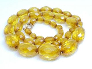 Antique Art Deco 12k Gf Yellow Honey Amber Faceted Bakelite Bead Necklace B2