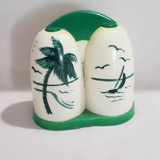 Vintage Florida Kitsch Salt And Pepper Shakers Palm Tree Sailboat One Piece