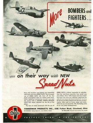 1943 Tinnerman Speed Nuts On Several Us Fighters Bombers Wwii Vintage Ad