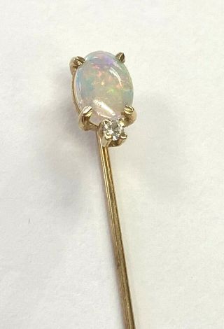 Vintage 14k Yellow Gold Opal & Diamond Stick Pin