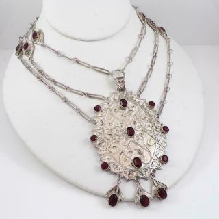 Vtg 900 Stelring Silver HEAVY Chunky Red Stone Artisan Runway Necklace 26 