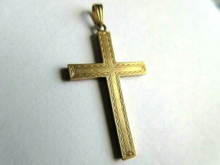 Antique 10k Solid Gold 1.  5 Inch Etched Cross Pendant 1.  3 Grams