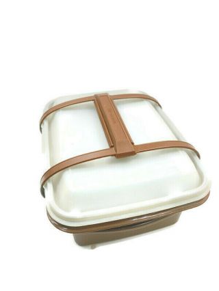 Vintage Tupperware 1254 Brown Pack N Carry Lunch Box Carrier With Lid & Handle