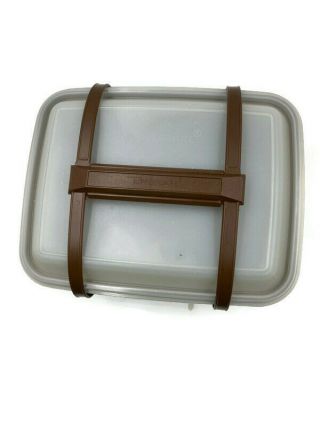 Vintage Tupperware 1254 Brown Pack N Carry Lunch Box Carrier with Lid & Handle 3