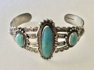 Vintage Bell Trading Post Sterling Silver And Turquoise Cuff Bracelet