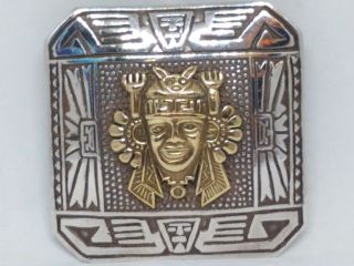 Peru,  Ri 8103,  Sterling Silver And 18k Yellow Gold,  Vintage,  Aztec,  Pin/pend.