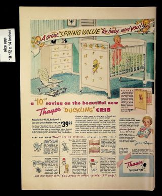 1956 Thayer Duckling Crib Baby Room Furniture Vintage Print Ad 9052