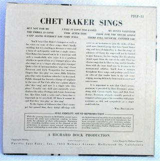 Chet Baker Sings Pacific Jazz Records 10 
