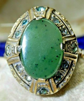 Antique Silver Gilt Victorian Feature Ring – Beryl Emerald Slice And Tourmaline