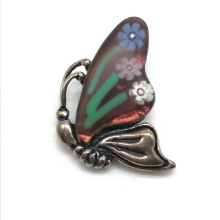 Millefiori Vintage 925 Sterling Silver Floral Butterfly Pendant