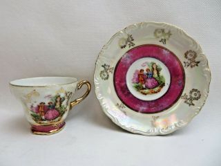 Antique French Versailles Gold Trim Porcelain Tea Cupn Saucer Fragonard Décor