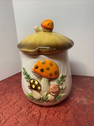 Vintage Ceramic Merry Mushroom Canister Sears Roebuck And Co 1978 Small