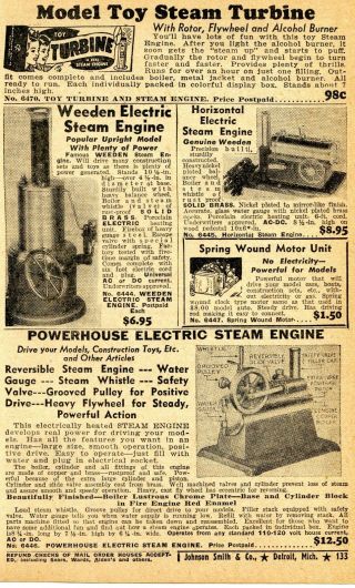 1950 Small Print Ad Of Powerhouse Electric Steam Engine,  Weeden,  Toy Turbine