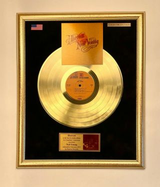 Neil Young Harvest 1972 Vinyl Gold Metallized Record In Frame