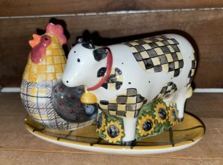 Sakura Cow & Chicken Salt And Pepper Shaker With Tray