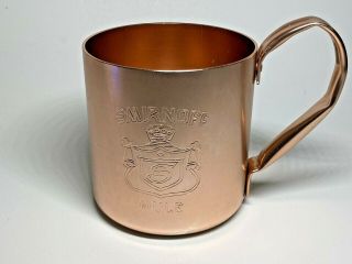 Vintage Smirnoff Vodka Mule Mug Copper Aluminum Etched Logo Barware U.  S.  A.