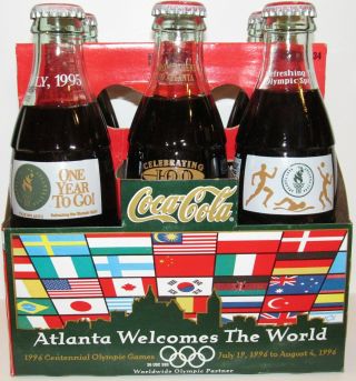 Coca - Cola 1996 Atlanta Centennial Olympic Games Set Coke Bottles 6 - Pack