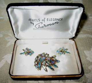 Sherman Jewels Of Elegance - Signed Ab Brooch And Matching Earrings Set