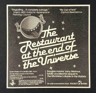 1982 Douglas Adams Restaurant At The End Of Universe Book Promo Vintage Print Ad