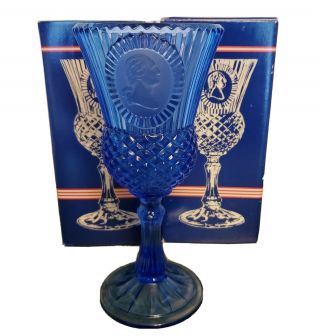Vintage Avon Fostoria George Washington Cobalt Blue Goblet Glass 8 " Tall 1976