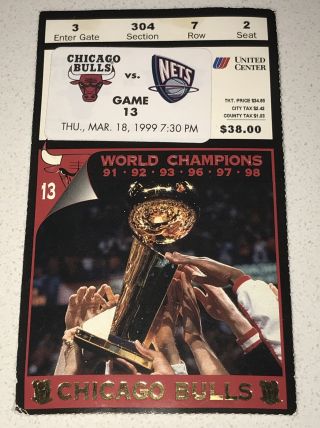 3/18/1999 Nets Vs Chicago Bulls @ United Center Ticket Stub Michael No Jordan