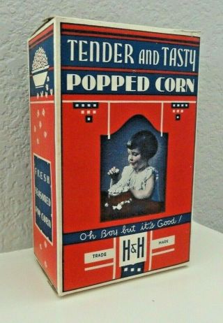 Vintage H & H Tender And Tasty Popped Pop Corn Box - Oh Boy But It 