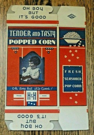 Vintage H & H Tender and Tasty Popped Pop Corn Box - Oh Boy But It ' s Good 3