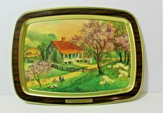 Vintage Currier And Ives Metal Tray American Homestead Spring
