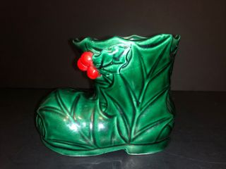 Vintage Lefton Christmas Holly Berry Green Boot Planter Dish Small Japan 5184