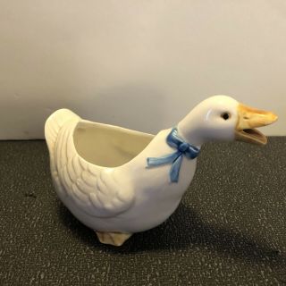 Otagiri Ceramic Goose Creamer White Duck Succulent Planter Japan Blue Bow Larger