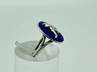 Rare Bernard Instone Art Deco Sterling Silver Blue Enamel Pixie Ring Size K 3