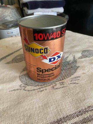 Vintage Sunoco Dx Oil Can Full Nos Quart Maximum Protection 10w40