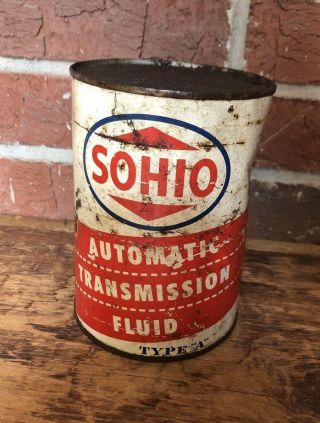 Vintage Sohio Automatic Transmission Fluid Oil Empty 1 Quart Metal Can