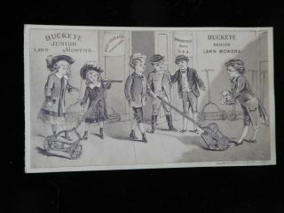 1882 Buckeye Lawn Mower Victorian Trade Card Mast Foos & Co Springfield Ohio