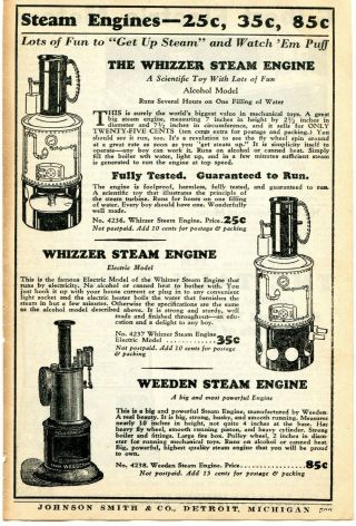 1935 Small Print Ad Of The Whizzer & Weeden Steam Engine Electric & Alcohol