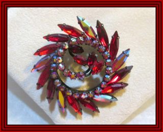 Sherman SIAM RED & RED AB - JAPANNED TIERED SPIRAL WREATH MOTIF CLUSTER BROOCH NR 2