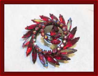 Sherman SIAM RED & RED AB - JAPANNED TIERED SPIRAL WREATH MOTIF CLUSTER BROOCH NR 3