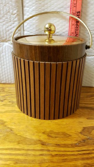 Vintage Kraftware Ice Bucket Wood/faux Wood 8 " X 8 "