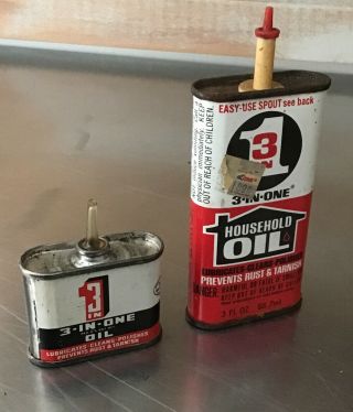 2 Vintage 3 In One Penetrating Oil Handy Oiler Tin Can Advertising Display