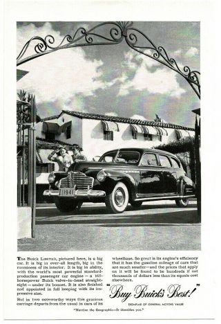 1941 Buick Limited 4 - Door Sedan In Front Of Gated Home Vintage Print Ad