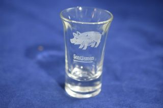 Vintage Etched Fat Pig Shot Glass Advertising With Lines For Ladies & Gents - 10