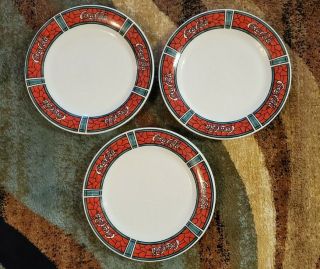 Gibson 1996 Coca Cola Red Stained Glass Mosaic Set Of 3 Dinner Plates