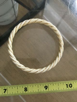 Vintage Chinese Bovine Bone Carved Bangle Bracelet W/ Twisted 14k Gold Wire