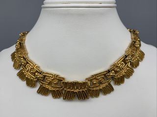 Mid Century Salvador Teran For Marbel Mexico 22k Gold Plate Mayan Necklace